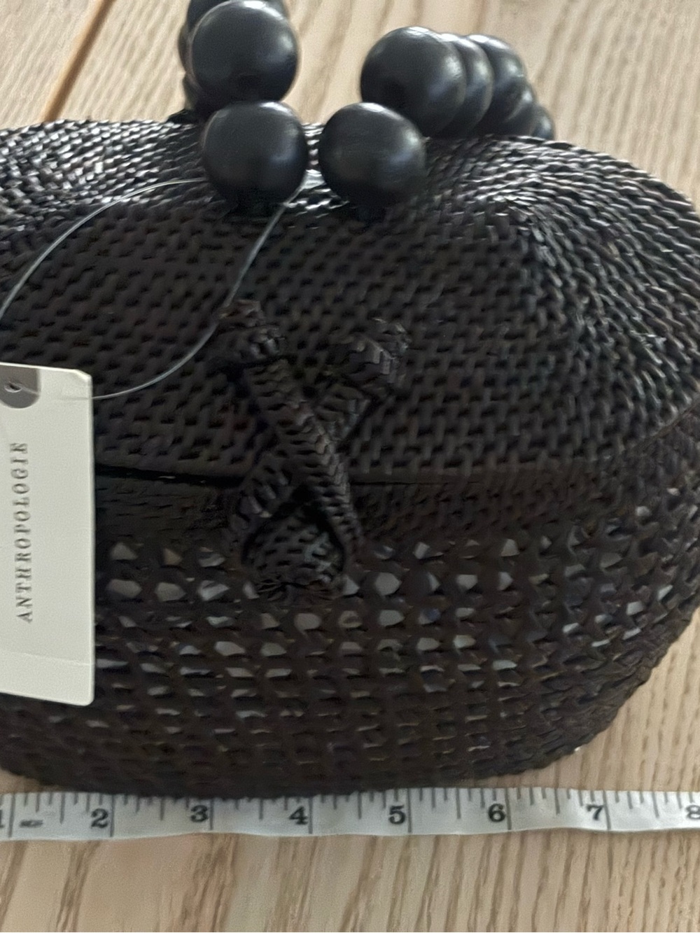 NWT Sold Out Anthro Black 100% Rattan Woven Bead-Handle Tote - Picture 14 of 15